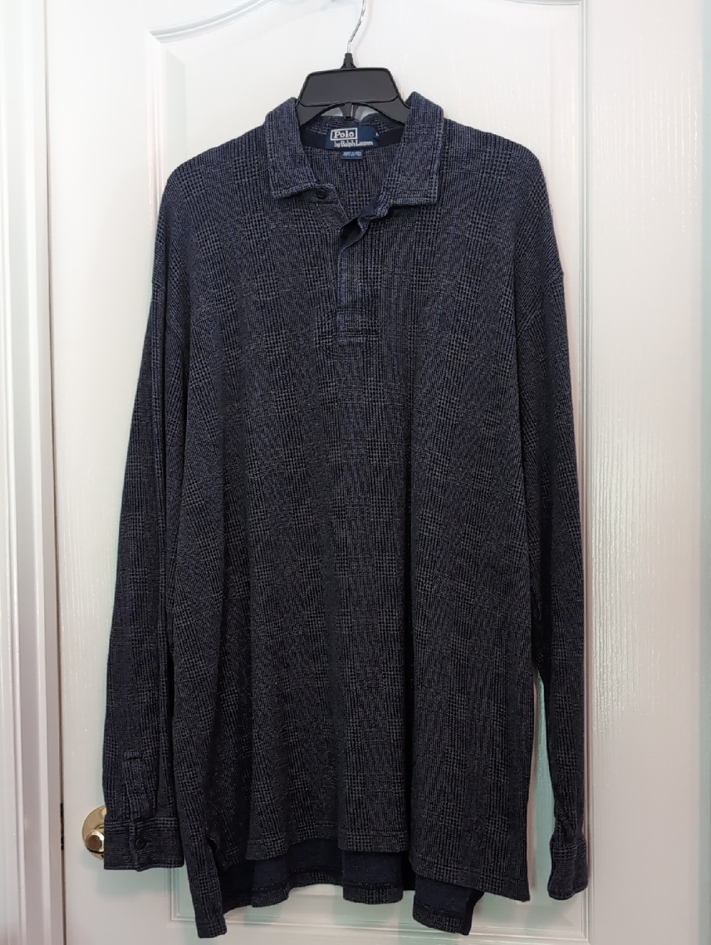 Ralph Lauren Long Sleeve Cotton Polo Shirt. Dark Slate Blue. Size XL